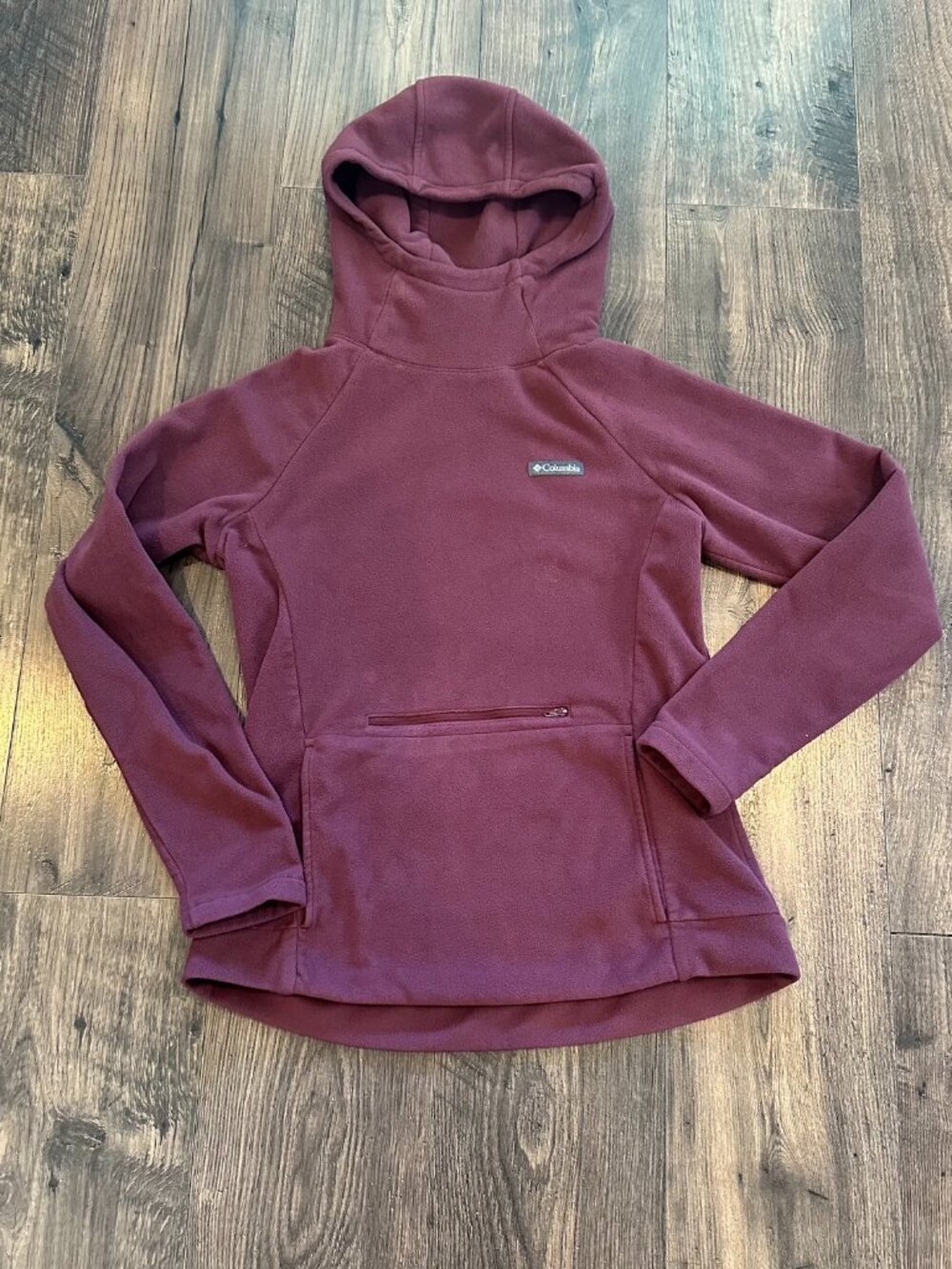 GUC Columbia Women’s Soft Fleece Hooded Pullover, Burgundy, Pockets, Size: L